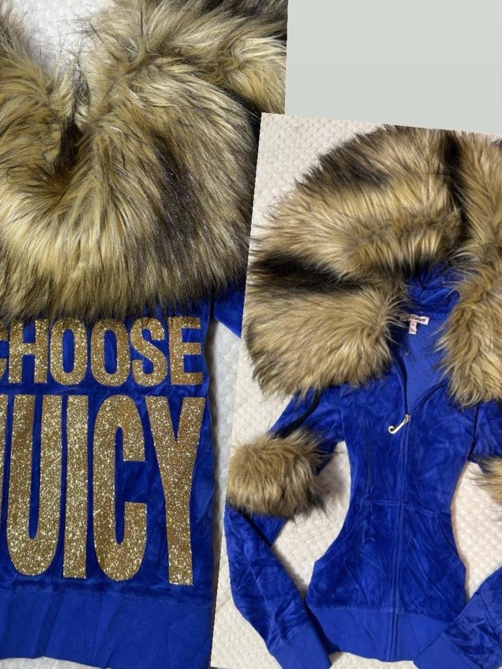 Juicy Couture Girls' Royal Blue Faux Fur-Trim Hoodie Jacket
